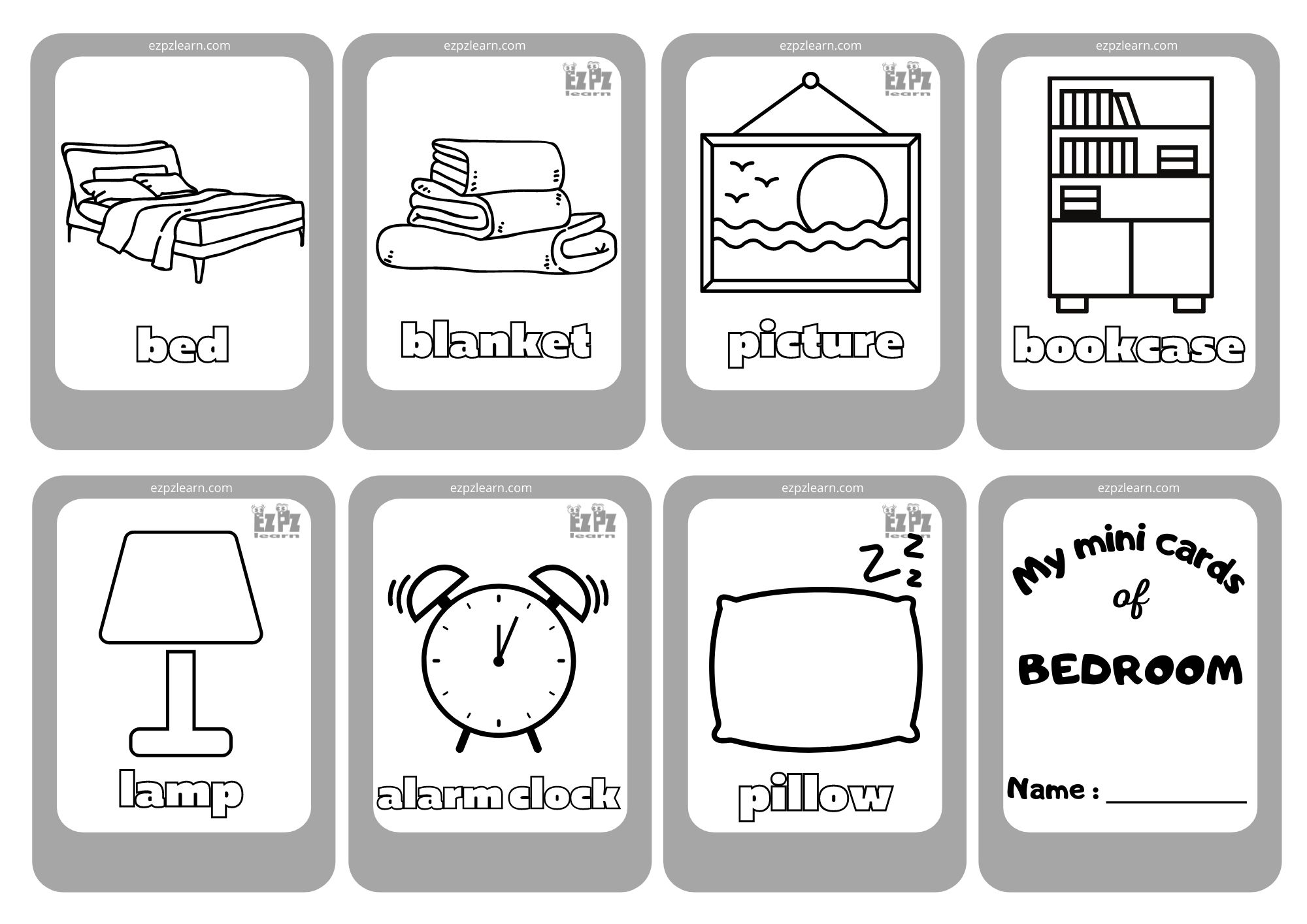 Bedroom1 Mini Cards Coloring